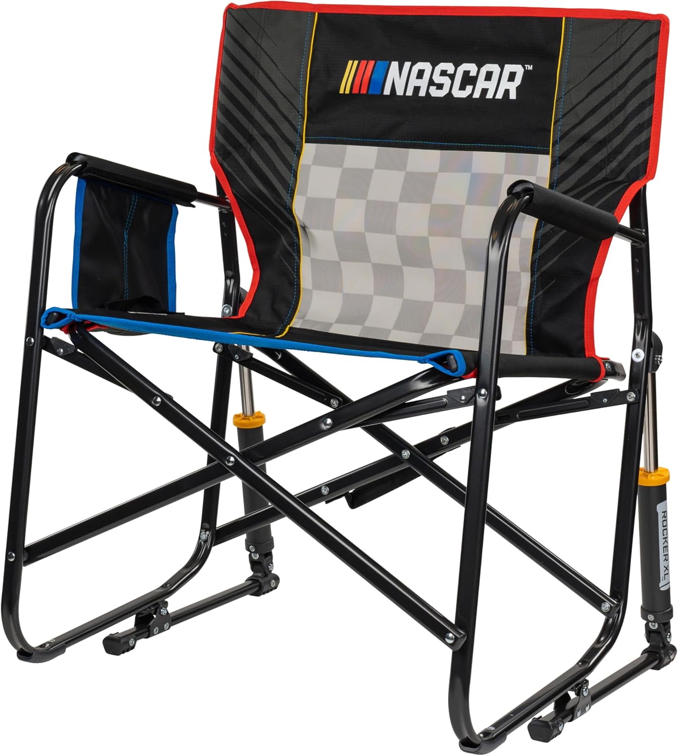GCI Outdoor NASCAR Freestyle XL Rocker Camping & Sideline Sports Chair | Portable Folding Rocking Chair with Durable Armrests & Drink Holder | Great for Big and Tall, Black