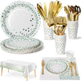 141 Pieces Green Dots Party Supplies, Party Dinnerware Sets Include Paper Plates Napkins Cups Silverware, for Wedding Bridal Shower Engagement Birthday Parties Decoration -20 Serves