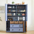 LUMISOL Farmhouse Kitchen Pantry Cabinet, 71" Tall Freestanding Storage Cabinets with Foldable Doors, Power Outlet and Shelves, Dining Storage Cabinet Cupboard with Wine Racks and Serving Trays, Gray