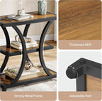 Tribesigns End Table with Storage, 3-Tier Side Table with Geometric Metal Design, Industrial Nightstand for Small Spaces, Living Room, Bedroom, Study Room (Rustic Brown)