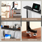 Keelian 78 inch Behind Couch Table with Outlets Adjustable Sofa Table Black