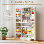 Byroce 65.5” Kitchen Pantry Cabinet, Storage Cabinet with 4 Doors & 8-Tier Shelves, Freestanding Kitchen Hutch Cupboard with Baffle, Tall Buffet Sideboard for Dining Room & Living Room (White)