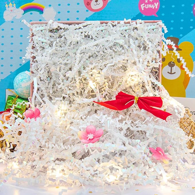 Caleihd Crinkle Cut Paper Grass Cushion Paper Streamer for Christmas Wedding Birthday Bridesmaid Engagement Craft Gift Boxes Bags Filler Decoration 4.5oz Diamond White