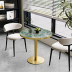 31.5" Round Tulip Table for 2-4, 1.2" Thick Emerald Forest Sintered Stone Top (Natural Stone Look) & Brushed Gold Frame, Modern Luxury Dining Table for Small Apartment, Patio, Sunroom