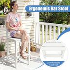 Tangkula Patio HDPE Barstool, Outdoor High Top Bar Chair w/Backrest & Footrest, All-Weather Wood-Plastic Bar Height Chair for Poolside, Backyard, Porch (2, White)