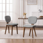 VKNOW Wooden Dining Chairs Set of 2, Mid Century Modern Upholstered Kitchen Side Chairs, Chenille Dining Room Chair with Curved Seat Backrest for Home Dining Room, Grey