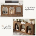 Tribesigns 70.9" Console Table with Storage, Wood Entryway Entry Table with 3 Arched Shelves for Foyer, Hallway, Living Room, Behind Couch Sofa, Narrow Long, Brown