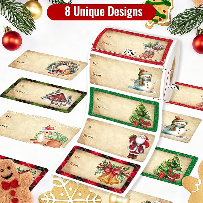 500 PCS Christmas Gift Tags Christmas Santa Claus Stickers Self Adhesive Vintage Christmas Tag Christmas Festival Holiday Decor