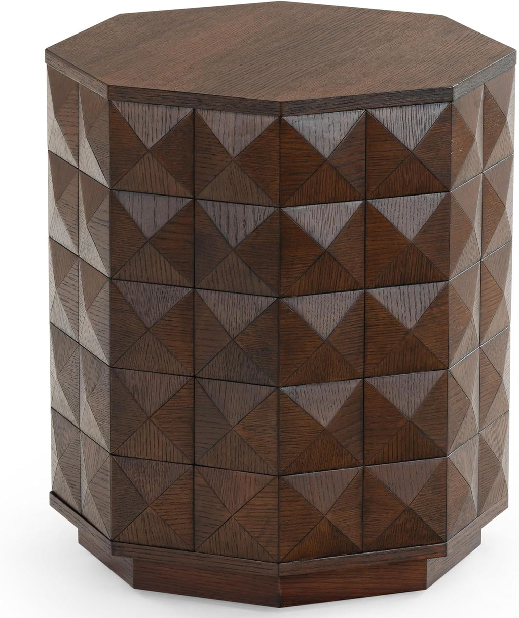 SAFAVIEH Couture Collection - Patty Walnut Accent Table, Octagonal Side Table, Carved Design, Fully Assembled (SFV7252B)
