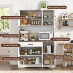 GRUSIGN 71" Pantry Cabinet with Charging Station, Large Capacity Kitchen Hutch Storage Cabinet, Kitchen Cabinet with Microwave Stand, Storage Drawers & Adjustable Shelves for Dining Room, White