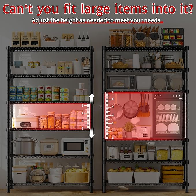 REIBII 6 Tier Wire Shelving,1800LBS Storage Shelves Metal Shelves for Storage Rack,75''H Adjustable Garage Shelving Heavy Duty Shelving Units Pantry Shelf Kitchen,75''HX35.5''WX18''D