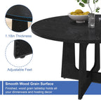 Round Farmhouse Dining Room Table for 6, 47" MDF Circle Kitchen Table with Wood Grain Finish, Wooden Kitchen and Dining Table for Dining Room, Kitchen, Living Room, Black