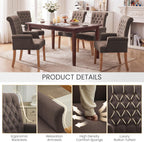 Upholstered Dining Chairs, Modern Fabric Dining Room Chairs with Arms, Tufted High Back Armchair with Solid Wood Legs for Dining Living Room, Kitchen, Brown