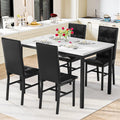 Hooseng Dining Table Set for 4, Faux Marble Small Kitchen Table with 4 PU Leather Chairs, Modern 5 Piece Dinner Table Set for Dining Room, Breakfast Nook, Samll Space, White & Black