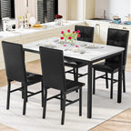 Hooseng Dining Table Set for 4, Faux Marble Small Kitchen Table with 4 PU Leather Chairs, Modern 5 Piece Dinner Table Set for Dining Room, Breakfast Nook, Samll Space, White & Black