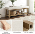 Entryway Bench with Cushion, Upholstered Shoe Rack Bench with Solid Wood Shelf, 44" End of Bed Bench for Bedroom, Chenille Fabric Storage Bench for Entryway, Hallway, Living Room (Beige)
