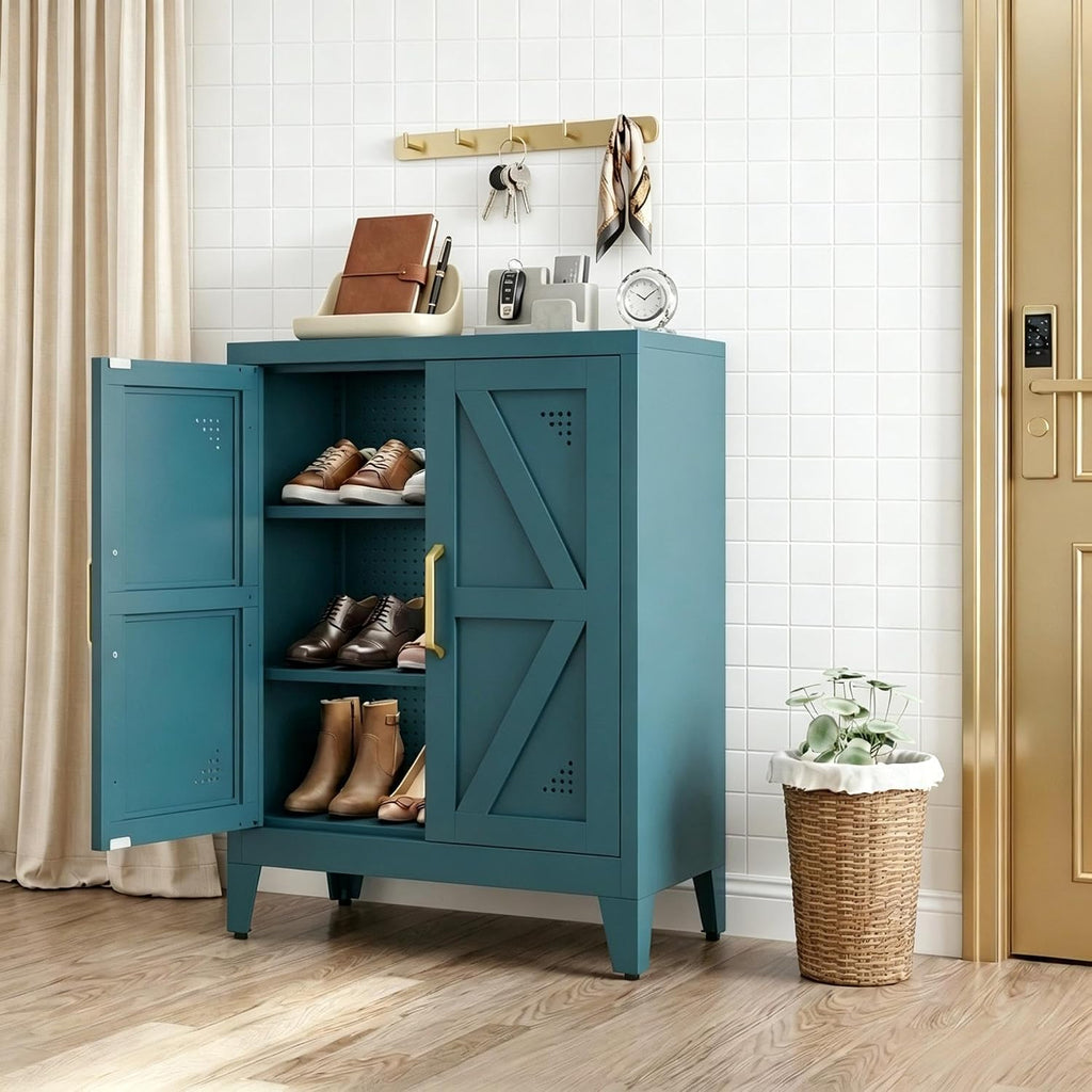 Short Pantry Cabinet with 2 Doors and Adjustable Shelves | Small Kitchen Storage Cabinet with Leveling Feet and Anti-Tip, Kitchen Pantry & Sideboard Cabinet for Entryway, Living Room
