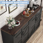 Sideboard Buffet Cabinet with Storage - 65 Inch Farmhouse Kitchen Pantries Sideboard Cabinets with Adjustable Shelves, Wooden Coffee Bar Cabinet Buffet Table for Kitchen, Dining Room, Black