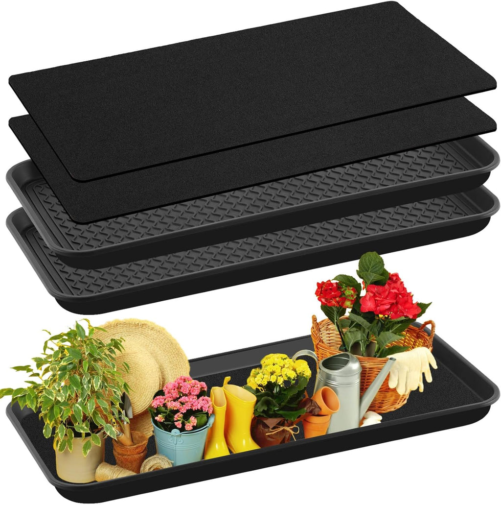 Vesici 2 Set/4 Pcs Large Self-Watering Plant Trays (30"x15") and 3mm Capillary Mat-Automatic Watering System for Indoor/Outdoor Plants, Durable Plastic Seedling Trays for Potted Plant, Garden