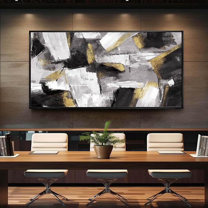 Kureful Large Abstract Wall Art for Living Room Gold Abstract Maximalist Decor for Bedroom Home Office Decor 30x60 Inch Ready to Hang