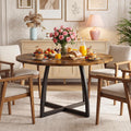 CHOEZON 47.2-Inch Round Dining Table for 4, Kitchen Dining Room Circle Dinner Pedestal Table, Farmhouse Kitchen Table with Retro Brown Tabletop, Curved Black Metal Legs, Easy Assembly TCZ13BFC1