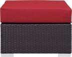 Modway Convene Wicker Rattan Outdoor Patio Square Ottoman with Cushions in Espresso Red