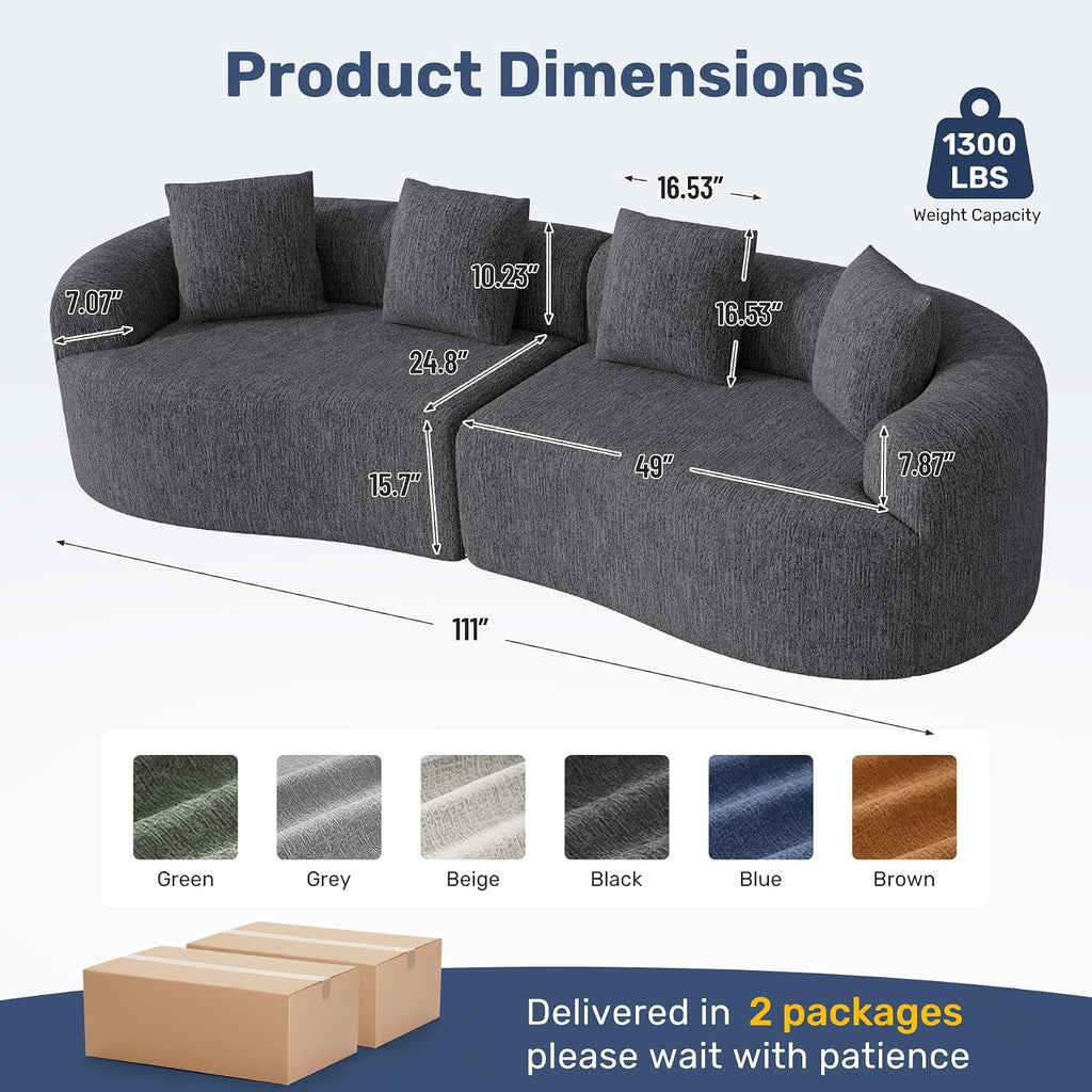 110” Modern Curved Sofa,Oversized Couch for Living Room,Cloud Couch,Modular Sectional Sofa with Deep Seat,No Assembly Required,Black