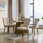 LKTART Dining Chairs Set of 6 Mid-Century Modern Chairs with Lion Head Pull Ring, Velvet Upholstered Dining Chair with Golden Wooden Legs Nailhead Trim for Kitchen Bedroom Dining Room (Beige)