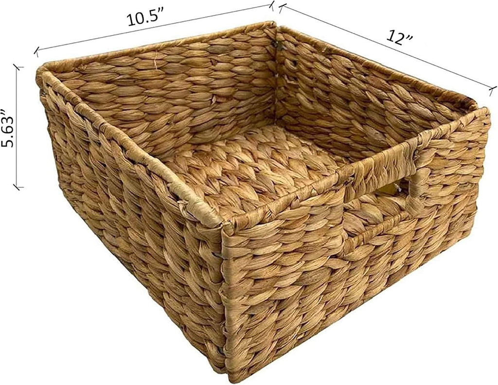 eHemco 3 Tier X-Side End Table with Wicker Baskets for Bedside, Living Room, Black