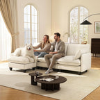 Ihanherry 105" Modular Sectional Sofa, L-Shaped Cloud Couch with Oversized Large Cushions & Movable Ottoman, Chenille Deep Seat Couch for Living Room, Beige