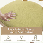 French Country Dining Chairs Set of 4，Fabric Upholstered Dining Chair with Round Back and Solid Leg, Rattan Kitchen Chairs for Dining Room, Living Room, Kitchen, Olive Green
