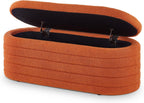 extrasleep Modern 43" Oval Storage Ottoman Bench with Safety Hinge, Upholstered Teddy Fabric End of Bed Bench with Hidden Storage, Comfy Foot Rest for Bedroom Living Room, Entryway Bench, Orange