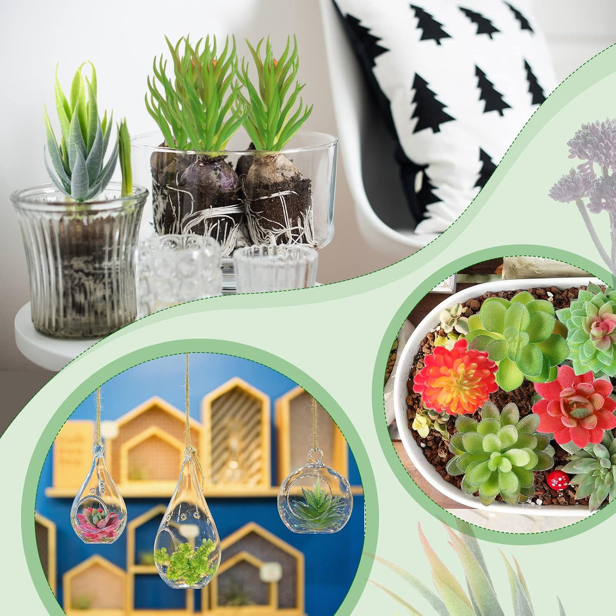 WILLBOND 50 Pcs Bulk Mini Artificial Succulents Plants Assorted Unpotted Realistic Plants Fake Textured Succulent Picks Realistic Plastic Cactus Stems for Succulent Garden Home Decor (Normal Style)