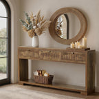 LITTLE TREE 70.8-Inch Console Entryway Table with 3 Drawers & 2-Tier Open Shelf, Farmhouse Narrow Long Sofa Table for Living Room, Entryway, Foyer, Hallway, Behind Couch, Entrance, Rustic Brown