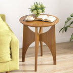 Round Side Table Living Room, Solid Wood End Table, Mid Century Modern Small Coffee Side Tables for Small Spaces, Farmhouse Accent Tables, Round Nightstand for Living Room, Bedroom Office, Walnut