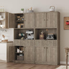 IDEALHOUSE Tall Storage Cabinet, 70" Kitchen Pantry Cabinet with Doors, Fluted Kitchen Hutch Cupboard with Microwave Shelf & Drawer, Freestanding Cupboard for Dining Room, Living Room, Gray