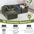 Modular Sectional Sofa with Ottoman, 112 Inch, Blackish Green