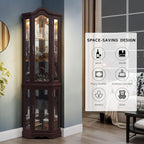 Lighted Corner Curio Cabinet 70.5" Tall Wooden China Cabinet with Tempered Glass Doors, Freestanding Glass Display Case Wine Cabinet Storage Rack for Bar and Liquor Storage (Dark Cherry)