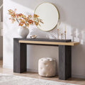 OKD 63" Geometric Console Table with Layered Top, Natural Oak & Dark Alder | Extended Layered Top, Sturdy Support Legs, Entryway, Hallway, Foyer, Living room, Behind Sofa