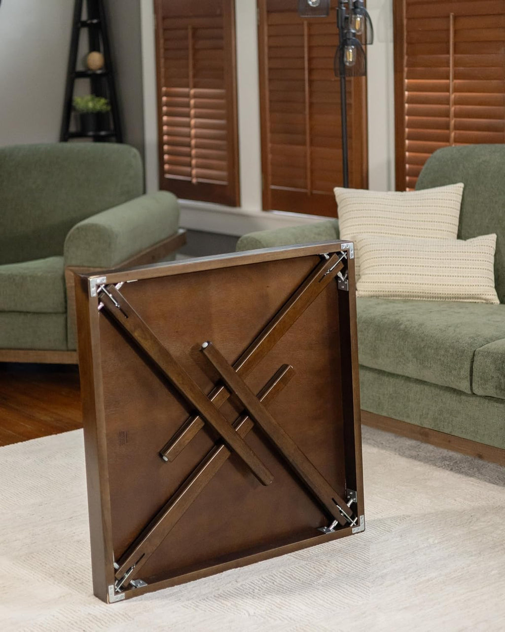 Stakmore Folding Puzzle Table, Espresso Wood, Felt Interior Fabric, Removable Top Storage, Space-Saving Design