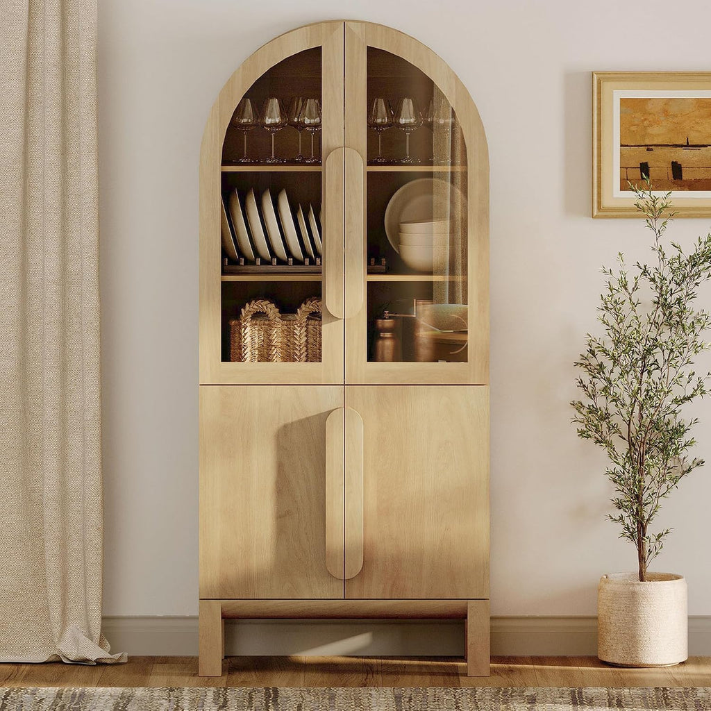 WAMPAT 71" Tall Arched Kitchen Pantry Cabinet, Oak, 1 PC