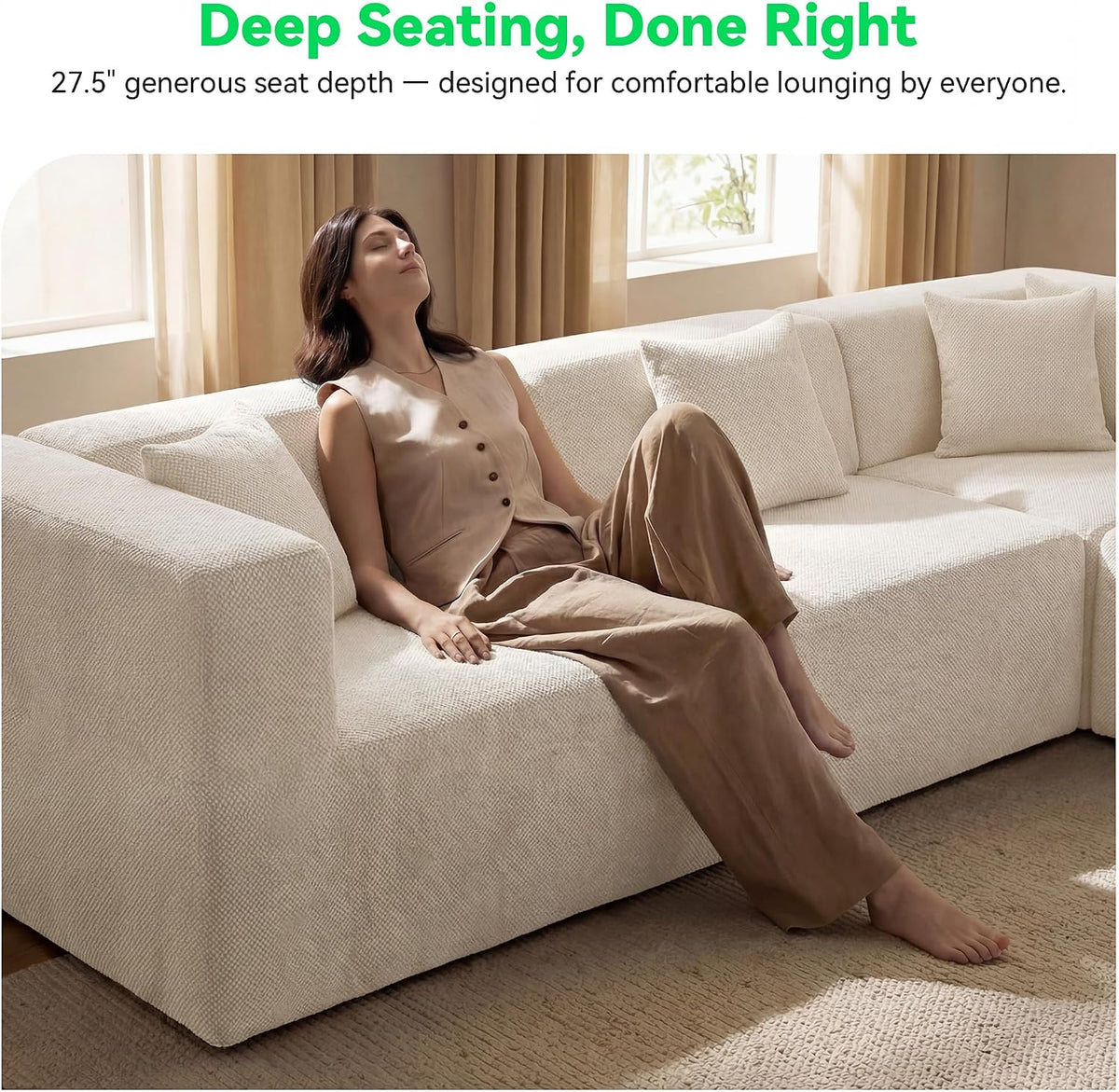 MONVANE Oversized Sectional Couch 10-Seat, Chenille, Beige | Sectional Couch for Living Room, Modular Cloud Sofa with Ottoman & 10 Throw Pillows, No Assembly Required