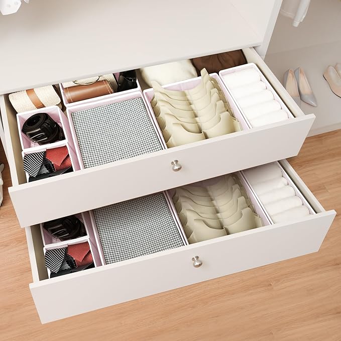 Cupic Cupid Drawer Organizer, Dresser Organizers, Foldabe Drawer Organizer Clothes, Closet Organization and Storage Dividers for Socks, Underwear and Diaper, Set of 12, Pink