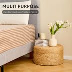 Wimarsbon Round Pouf Ottoman, Natural Hand Knitted Footrest Poof, Rustic Lounge Pouffe, Boho Pous Foot Stool, Accent Table or Seat (Natural Water Hyacinth, 17.7 * 17.7 * 9.84)