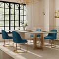 Velvet Dining Chairs Set of 4, Modern Dinning Room Chairs with Golden Metal Frame & Legs, Upholstered Kitchen Chair Armless Accent Side Chairs for Living Room/Kitchen/Dining Room, Teal Blue