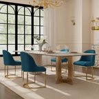 Velvet Dining Chairs Set of 4, Modern Dinning Room Chairs with Golden Metal Frame & Legs, Upholstered Kitchen Chair Armless Accent Side Chairs for Living Room/Kitchen/Dining Room, Teal Blue
