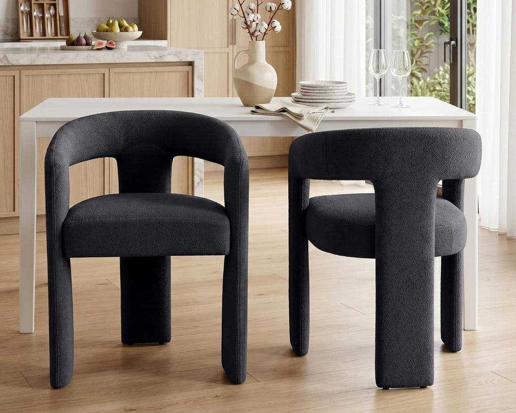 GNIXUU Barrel Dining Chair Set of 2, Modern Upholstered Boucle Dining Room Chairs with Arms and Backrest, Comfy Accent Side Chair for Kitchen, Living Room, Black