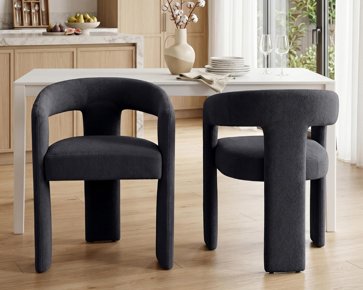 GNIXUU Barrel Dining Chair Set of 2, Modern Upholstered Boucle Dining Room Chairs with Arms and Backrest, Comfy Accent Side Chair for Kitchen, Living Room, Black