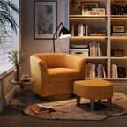 LINSY Large Swivel Accent Chair with Ottoman, Velvet Barrel Chair with Footrest, Modern Upholstered Comfy Reading Chair Armchair for Living Room, Bedroom, Study Room, Office, Yellow