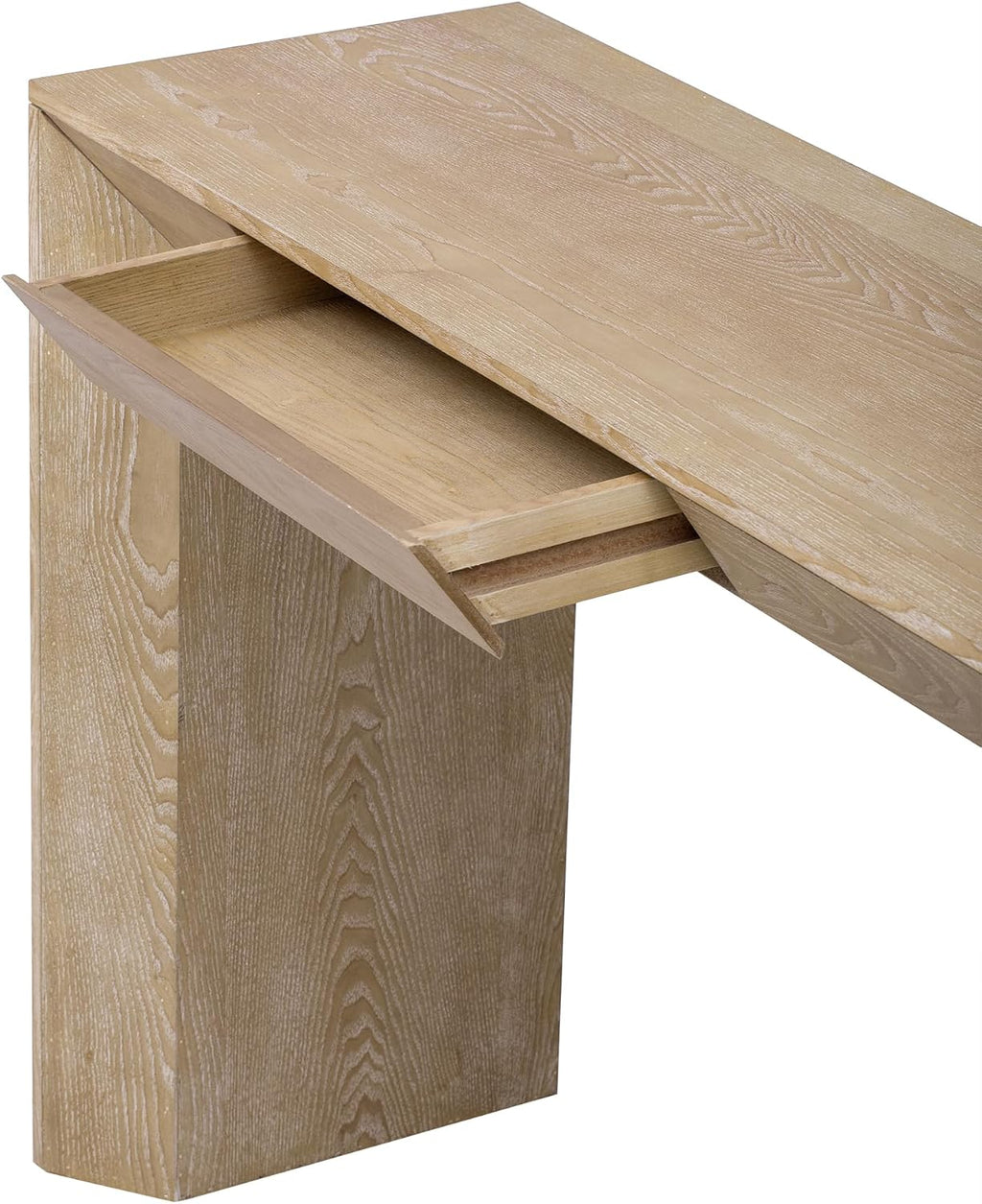 Merax Modern Entryway Table with 2 Concealed Drawers, Natural | Long Farmhouse Console Table with Thickened Legs, Sofa Table Behind Couch, Waterfall Design, for Living Room Hallway